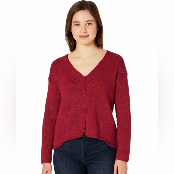 Eileen Fisher Boxy Heavy Knit V-Neck Button Up Cardigan Sweater Pink S - Picture 1 of 10